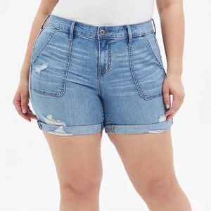 Torrid Jean Shorts Mid Rise Distressed Light Wash Midi 22